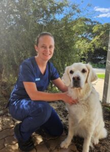 Dr Meg with Issy the Goldie